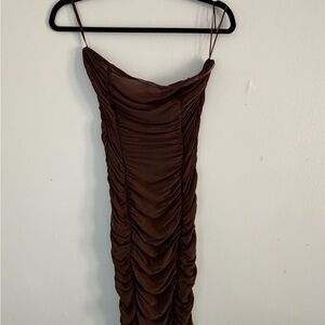 Mesh Brown Ruched Dress